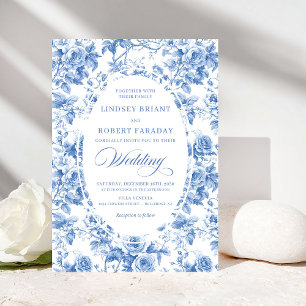 Timeless Royal Blue Toile de Jouy Wedding Invite
