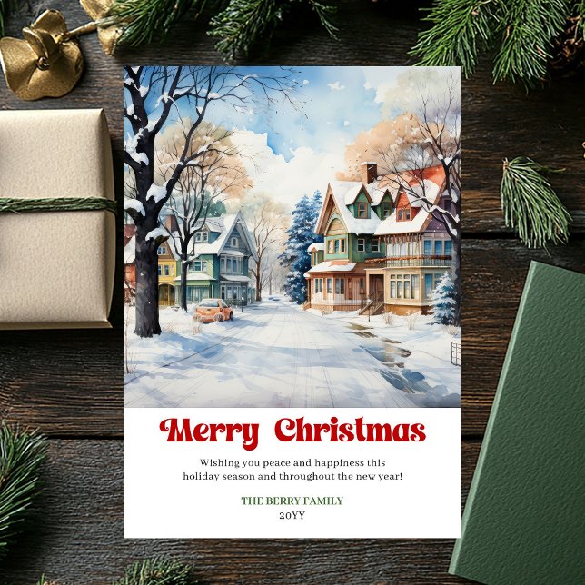 Timeless rustic Christmas scene vintage Christmas  Holiday Card (Elegant rustic Christmas scene cozy watercolor card)