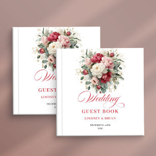 Timeless Rustic Red White Floral Wedding Guest Boo Book