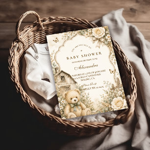Timeless Rustic Teddy Bear Baby Shower Invitation
