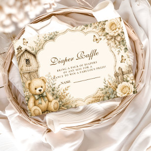 Timeless Rustic Teddy Bear Diaper Raffle Enclosure Card