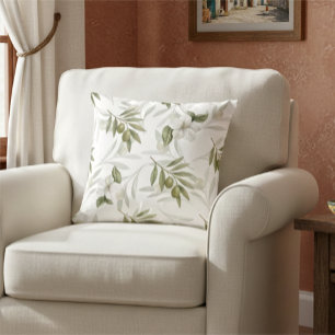 Timeless Sage Olive Wataercolor Chic Cushion