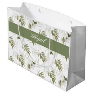 Timeless Sage Olive Wataercolor Chic Name Large Gift Bag