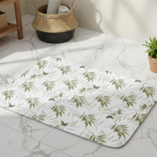 Timeless Sage Olive Watercolor Chic  Bath Mat