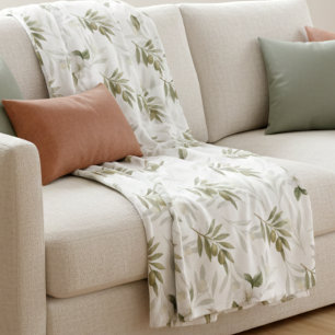 Timeless Sage Olive Watercolor Chic  Fleece Blanket