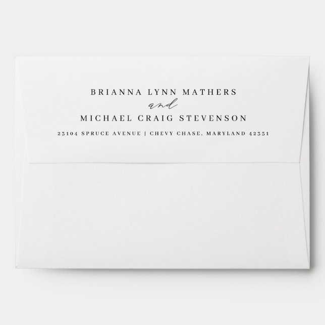 Timeless Script Black and White Wedding Couple Envelope (Back (Top Flap))