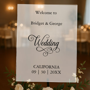Timeless Script Black and White Wedding Welcome  Acrylic Sign