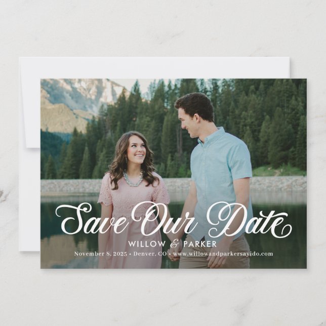 Timeless Script Editable Colour Save The Date Card (Front)