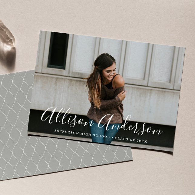Timeless Script Light Gray Photo Graduation Announcement (Creator Uploaded)