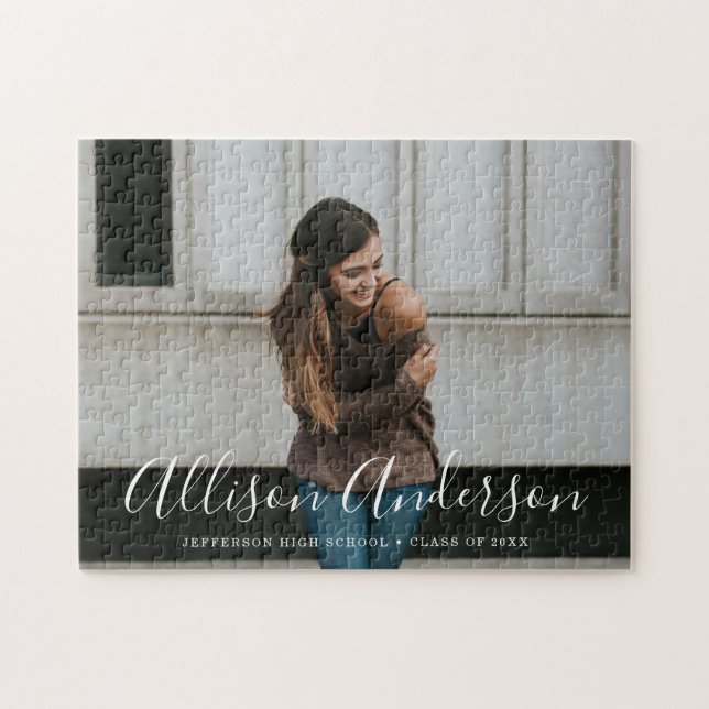 Timeless Script Photo Graduation Jigsaw Puzzle (Horizontal)