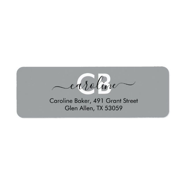 Timeless - Silver Grey Monogram Address Label (Front)