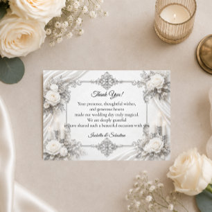 Timeless Silver Ivory Elegance Wedding Thank You Card