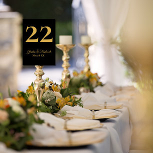 Timeless Simple Elegance Black Gold Script Wedding Table Number