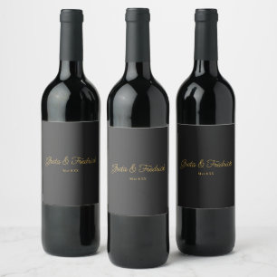 Timeless Simple Elegance Charcoal Black and Gold Wine Label