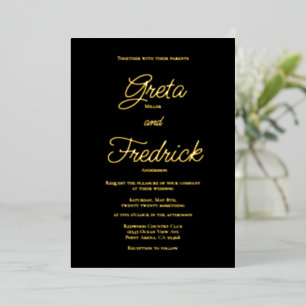 Timeless Simple Elegance Gold Script Black Wedding