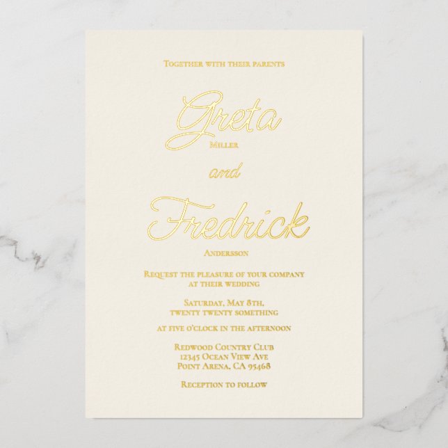 Timeless Simple Elegance Gold Script Cream Wedding (Front)