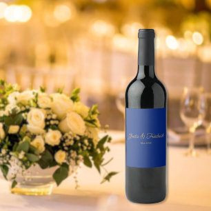 Timeless Simple Elegance Royal Blue Gold Wine Label