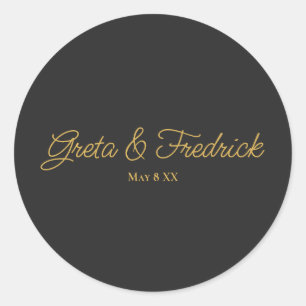 Timeless Simple Minimalist Charcoal Gold Script  Classic Round Sticker