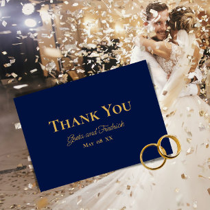 Timeless Simple Minimalist Navy Blue Gold Wedding Thank You Card