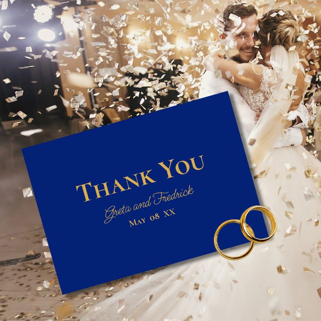 Timeless Simple Minimalist Royal Blue Gold Wedding Thank You Card (Creator Uploaded)