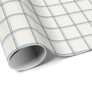 Timeless Slate Blue Windowpane Plaid Pattern Wrapping Paper