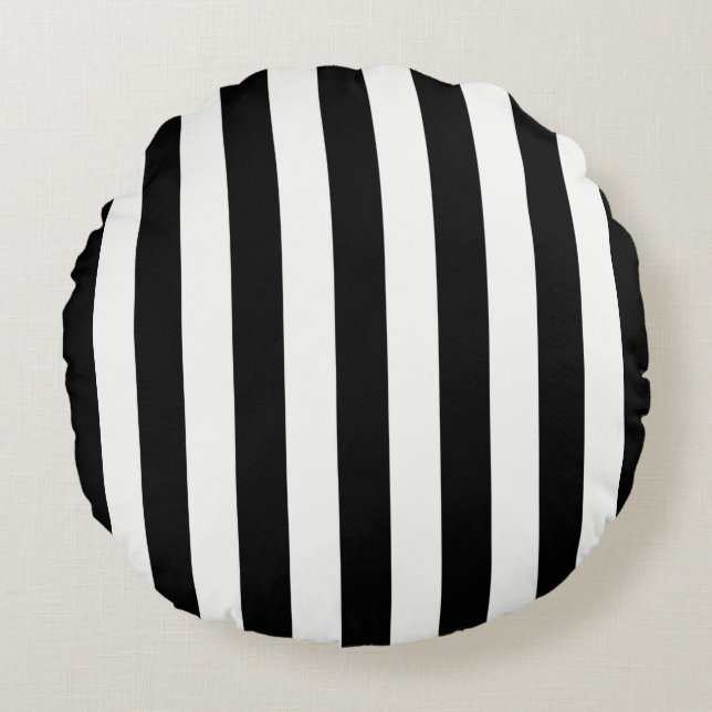 Timeless Stripes Black & White Round Cushion (Front)