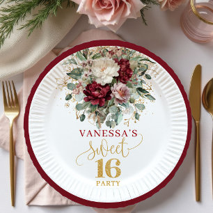 Timeless Sweet Sixteen Blush Burgundy Plates