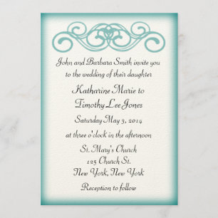 Timeless Teal Fairytale Scroll Wedding Invitation