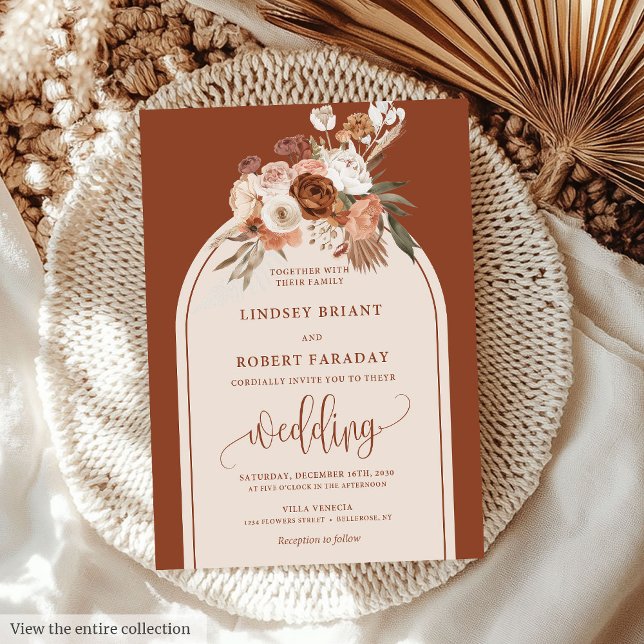 Timeless Terracotta Pampas Grass Floral Wedding  Invitation (Timeless Terracotta Pampas Grass Floral Wedding Invitation)