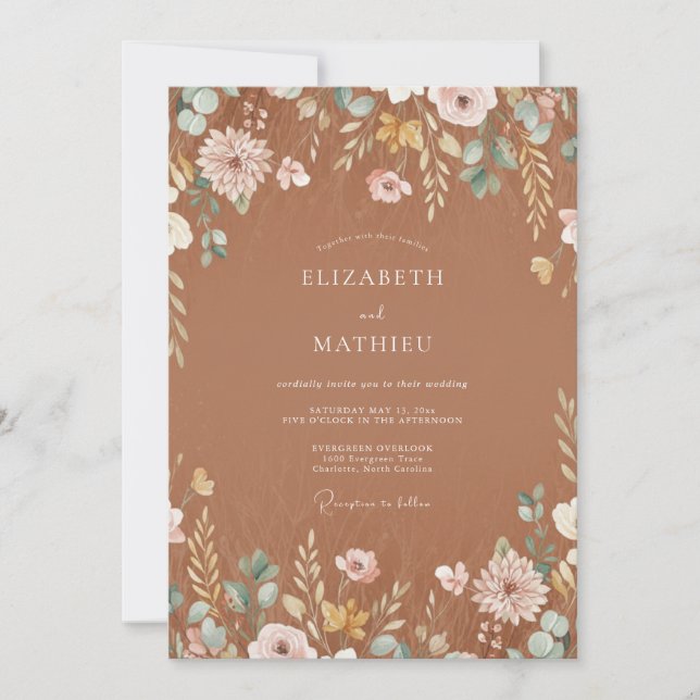 Timeless Terracotta Wildflower Wedding Invitation (Front)