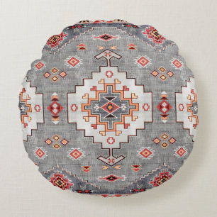 Timeless Threads: Heritage Boho Moroccan Geometry Round Cushion