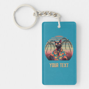 Timeless Tropical Cat Attitude Rectangle Key Ring