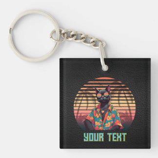 Timeless Tropical Cat Attitude Square Key Ring