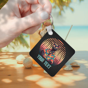 Timeless Tropical Cat Attitude Square Key Ring