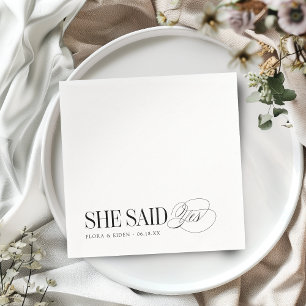 Timeless Typography She Said Yes Engagement Party Napkin