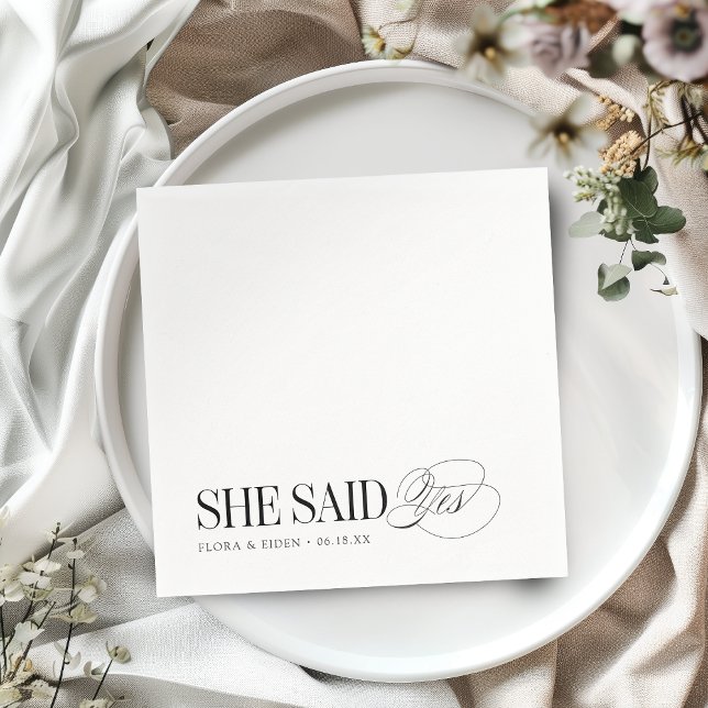 Timeless Typography She Said Yes Engagement Party Napkin (Timeless Typography She Said Yes Engagement Party Napkins)