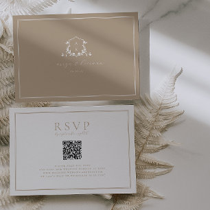 Timeless Vines Beige Crest QR Code RSVP Card