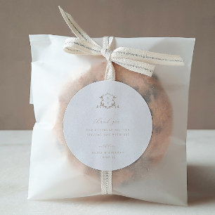 Timeless Vines Beige Crest Wedding Monogram Classic Round Sticker