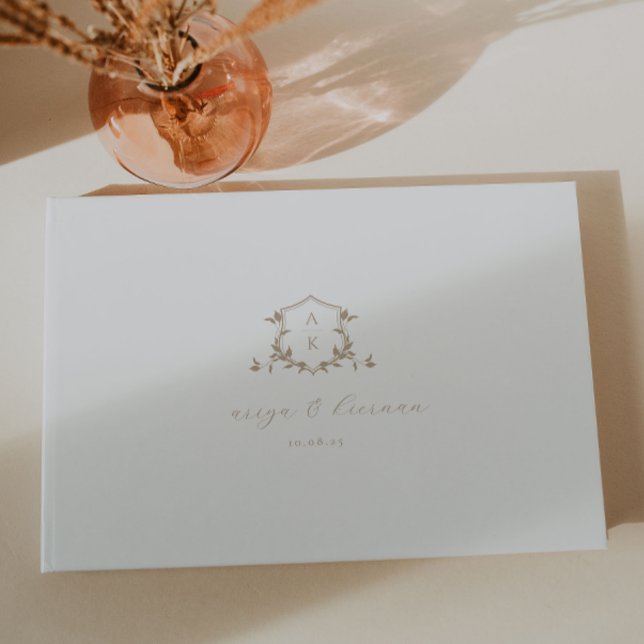 Timeless Vines Beige Crest Wedding Monogram Guest Book (Creator Uploaded)