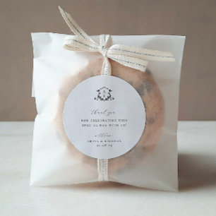 Timeless Vines Black Crest Wedding Monogram Classic Round Sticker