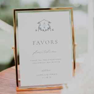 Timeless Vines Dusty Blue Crest Favour Sign