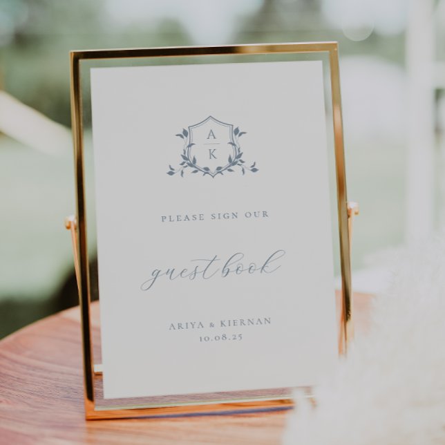 Timeless Vines Dusty Blue Crest Guest Book Sign (Creator Uploaded)