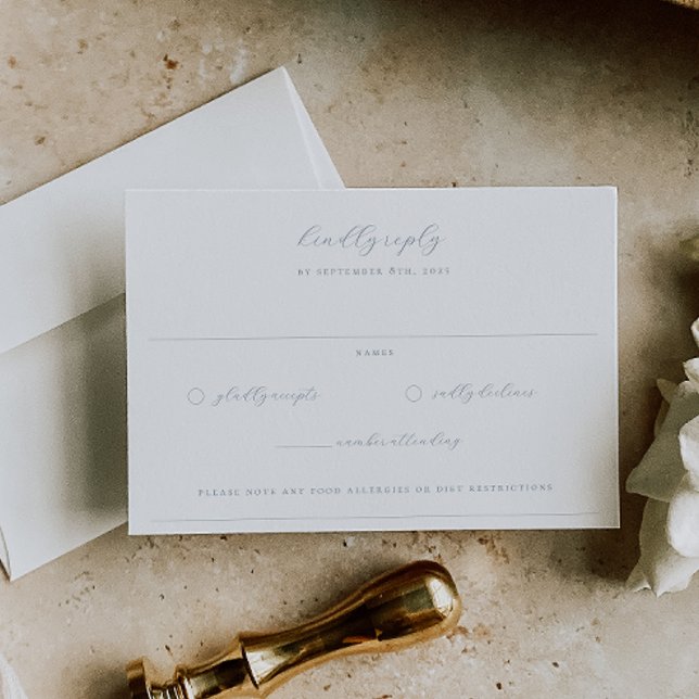 Timeless Vines Dusty Blue Monogram Wedding Crest RSVP Card (Creator Uploaded)