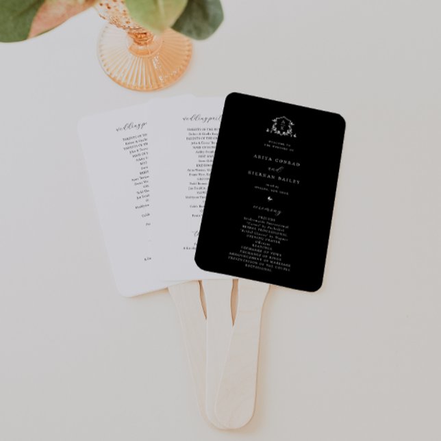 Timeless Vines Monogram Crest Black Program Hand Fan (Creator Uploaded)