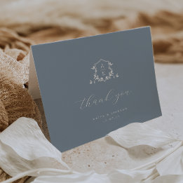 Timeless Vines Monogram Crest Wedding Photo Thank You Card