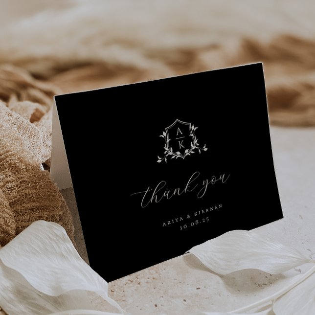 Timeless Vines Monogram Crest Wedding Photo Thank You Card (Creator Uploaded)