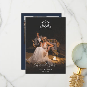 Timeless Vines Monogram Crest Wedding Photo Thank You Card