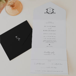 Timeless Vines Monogram Wedding Crest All In One Invitation