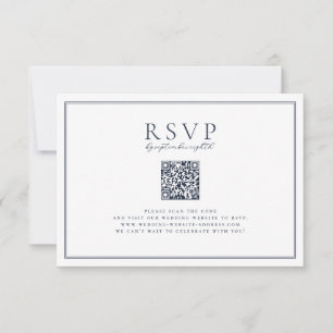 Timeless Vines Navy Blue Crest QR Code RSVP Card