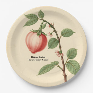Timeless Vintage Briar Rose Hip Engraving Dusty Paper Plate